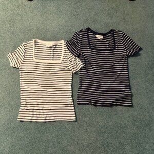 TWO - On 34th Women’s Ribbed  Striped Short Sleeve Tops - Small